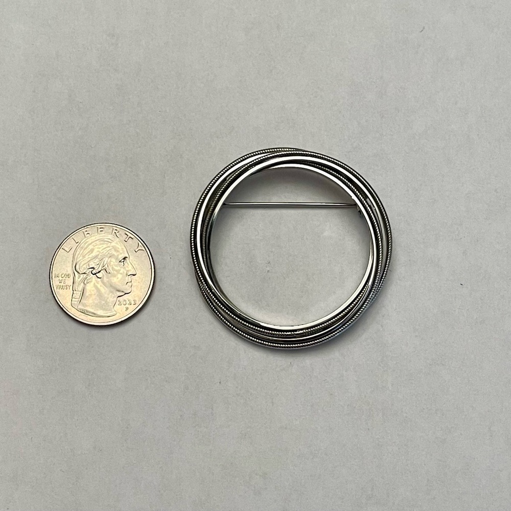 Vintage Silver Circle Brooch Unsigned - image 4